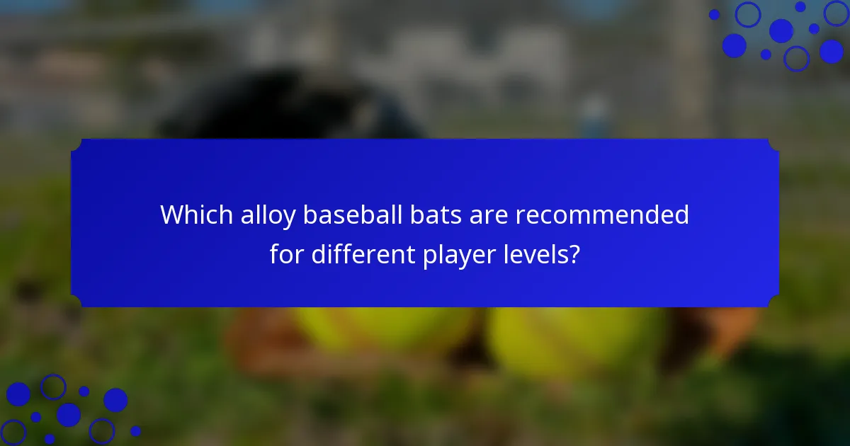 Which alloy baseball bats are recommended for different player levels?